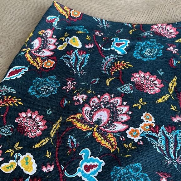 Ann Taylor LOFT Deep Teal Floral Skirt w/ Kick Pleat SZ 8 - Picture 6 of 14